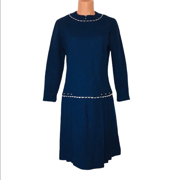 Vintage Sherbet Originals Wool Pleated Midi Dress Blue Size Medium - Picture 1 of 8